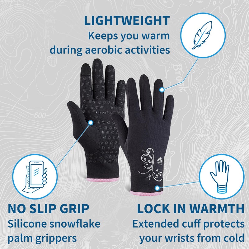 TrailHeads Womens Running Gloves - Touchscreen Gloves - Running Accessories for Women Winter - Hiking, Biking, Sports - Black/Fast Pink (Large) - Image 4